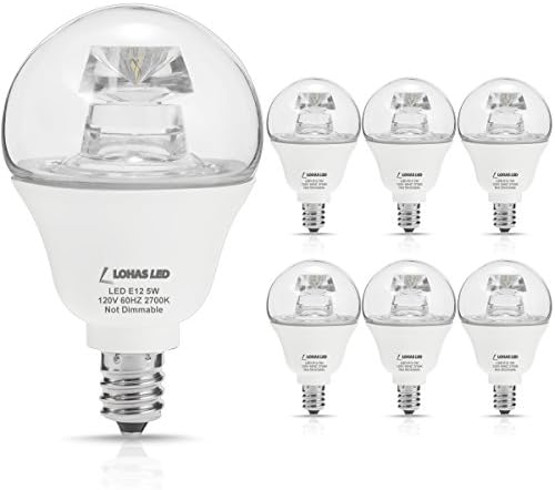 A15 Candelabra Base E12 LED Light Bulb, LOHAS Globe G14 LED 40W Incandescent Bulb Equivalent, Warm Light 2700K 120V, Transparent Lighting for Ceiling Fan Table Lamp Vanity(PACK of 6)