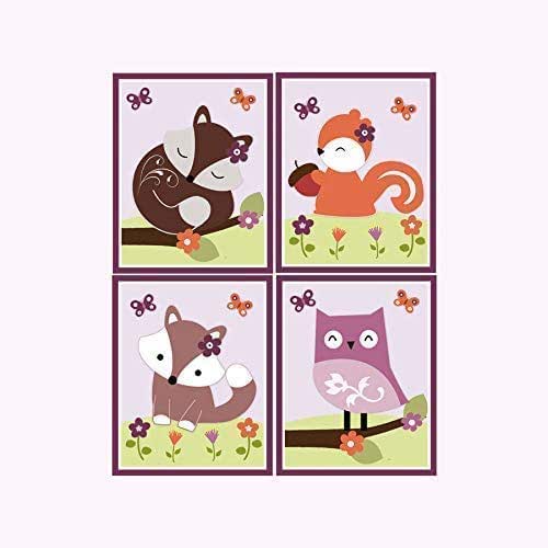Amazon Com Set Of 4 Unframed Lavender Woods Girl Jungle Animals Nursery Wall Art Prints Or Canvas Wraps Handmade