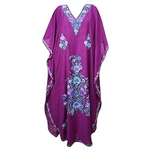 Mogul Interior Womens Caftan Maxi Dress Purple Embroidered Kashmiri Kaftan One Size