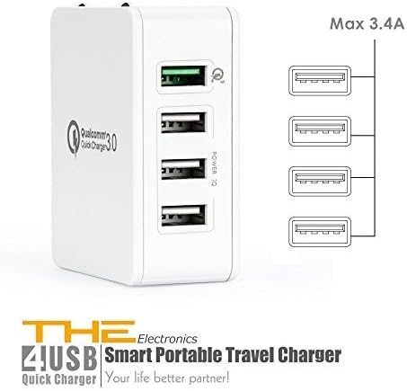 (Qualcomm Certified) THE Electronics Quick charge 3.0 USB 35W Fast charging US Travel AC wall adapter for Samsung Motorola Nokia HTC Lenovo Smartphone Tablets (THE Electronics 4 Port White)