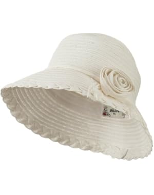Flower Accent Straw Bucket Hat - White W39S20B