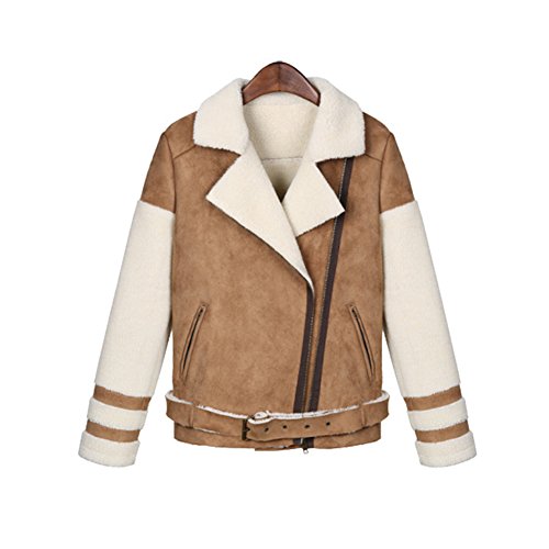 Howsoperfect Women's Winter Faux Suede Fur Decorated Belt Aviator Biker Coat M Howsoperfect Women's Winter Faux Suede Fur Decorated Belt Aviator Biker Coat M