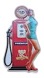 Vintage American Gasoline Gas Pump Pinup Girl Shaped & Embossed Metal Wall Decor Sign, Heavy Gauge .35mm Iron, Sawtooth Hanger On Back For Displaying, 22.5