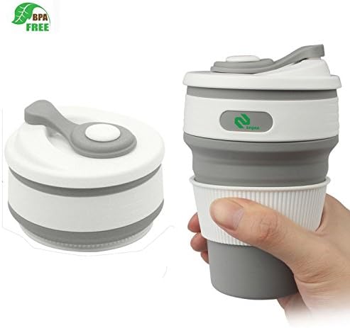 Zeyaa Collapsible Cup -BPA FREE Food-grade 12oz Lightweight Silicone Pocket-sized Camping Mug with lid for Travel,Camping and Hiking-Grey