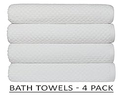 See Cotton Craft - 4 Pack EuroSpa Waffle Weave Oversized Bath Towels 30x56 - White - 100% Pure Ringspun Combed Cotton - True Luxury Inspired by the Finest European Spas and Resorts Details