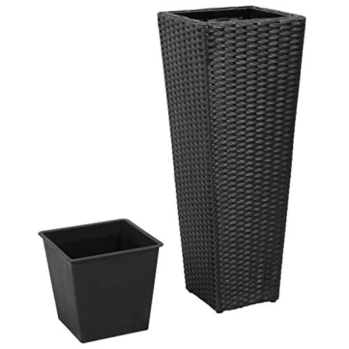 vidaXL 3X Hochbeet Poly Rattan Schwarz Blumenkübel Blumentopf Pflanzkübel – Bild 4