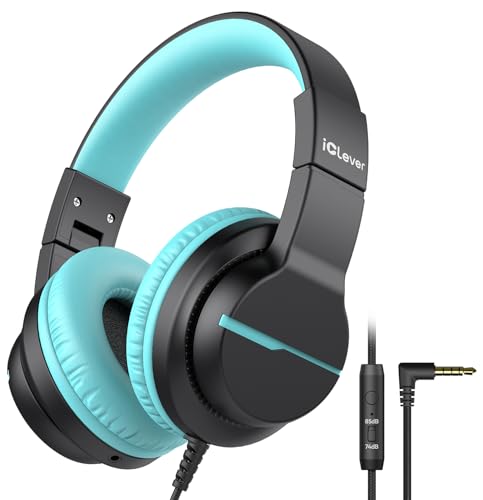 iClever HS19 Kids Headphones with Microphone, Volume Limiter 85/94dB, Over Ear Girls Boys Headphones for Kids with Shareport, Foldable Wired Headphone for School/Travel