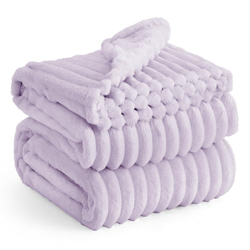 Bedsure GentleSoft Lavender Fog Fleece Blanket for Couch - Cozy Soft Blankets for Women, Cute Small Throws for Girls, 90x90 Inches