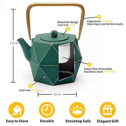 Toptier Cast Iron Teapot, Stovetop Safe Japanese Cast Iron Tea Kettle