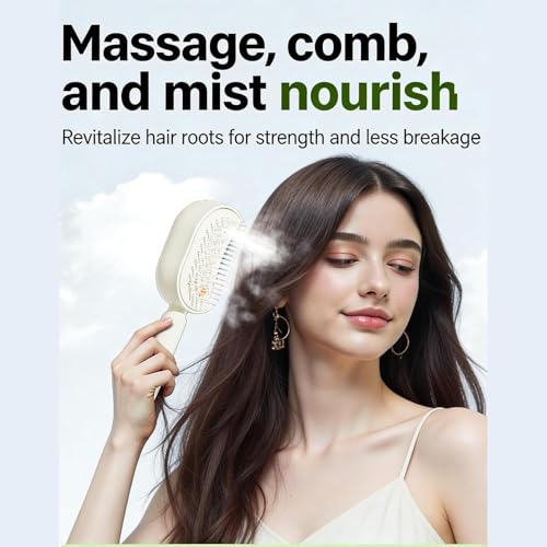 Electric Steam Brush for Hair, Detangling Steam Brushes with Oil, 2-in-1 Misting Hair Brush with Water Spray, Reduce Frizz, Nourishes Hairs, Anti-Static