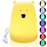 Big Bear Silicone Night Light, Monoki USB Rechargeable Soft Silicone LED Night Light Desk Lamp for Baby Kids Adults Bedroom, Warm White, Tap Control, 7-Color Breathing Modes, Single Colors, Gift Box