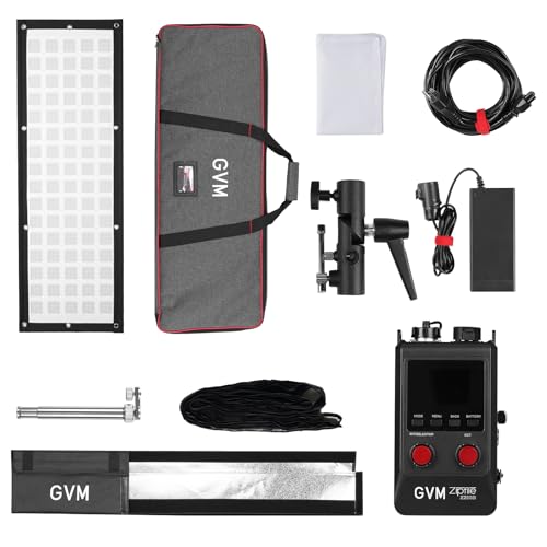 GVM Z200B Lumière vidéo LED Flexible Bicolore 200 W, 2700 K – 6800 K, Panneau Lumineux 12 × 36" avec boîte à lumière et Grille en nid d'abeille, contrôle par Application (Bluetooth), Design ZipTile