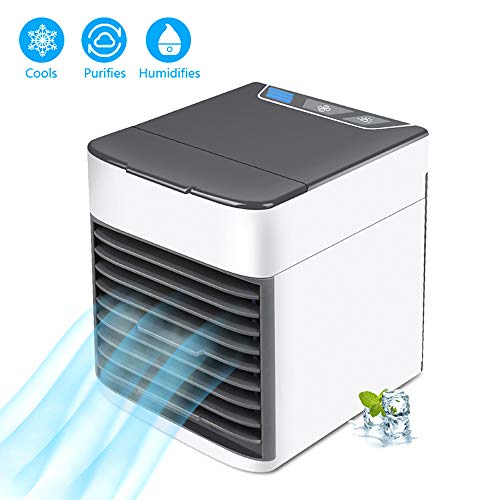 MIMI KING Portable Mini Air Cooler 3 in 1 USB Personal Space Air Conditioner Humidifier and Purifier, 7 Colors LED Lights, 3 Speeds, Mute Design, Quick Cool for Home Bedroom Dormitory Use