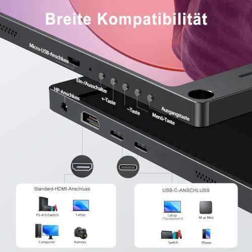 UPERFECT Portable Monitor 15.6 Inch with FHD 1080P IPS Matte Screen Standard HDMI/Type-C for Laptop/PC/Phone/Switch, Second Display with Protective Cover, VESA Compatible
