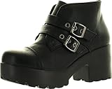 X2b Hayden-3 Women Round Toe Buckle Strap Side Zip Platform Chunky Ankle Booties