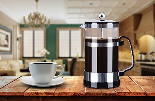 SmartHom French Press Coffee Maker 34 Oz 8 Cups, Particular Coffee Press & Tea Maker with Triple Filters and Durable Heat Resistant Glass (Silver)