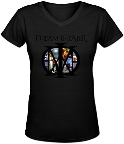 Blackwhitem Women's Dream Theater V-Neck Slim T-Shirt M Black