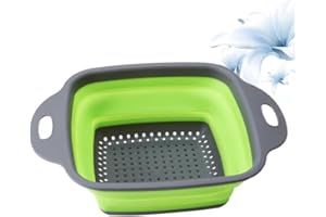 Silicone Collapsible Colander Strainer Set - Square Foldable Pasta & Vegetable Strainer, Space Saving Design,Heat Resistant f