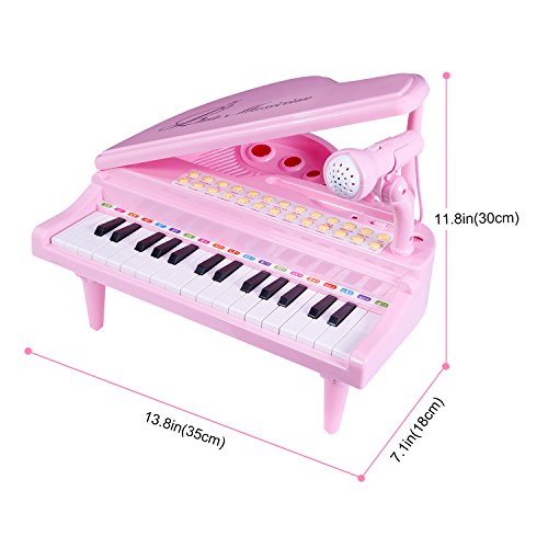 31 Keys Piano Keyboard Toy with Microphone, Electronic Musical Multifunctional Instruments for Girl Toddlers Kids Musical Talent Development, Audio Link with Mobile IPad PC, Pink - Thumbnail 6