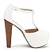 DREAM PAIRS JESSICA-P Women's Evening High Heels Peep Toe Ankle T-Strap Platform Casual Pumps Sandals WHITE PU-SZ-5.5