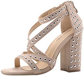 Ashley A Collection Ursula Women's Glamorous Platform Strappy with Studs Embellishment Block Chunky Heels,NUDE5.5