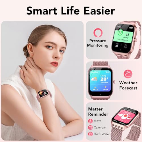 CASCHO Women's Smartwatch 1.85 Inch HD Smartwatch with Bluetooth Calls and AI Voice Assistant, 120+ Sports with Pedometer/Sleep/Heart Rate Monitor, Smart Watch for iOS Android, 2 Straps