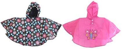 Ukayed Kids Printed Design Water Rain Proof Poncho Ages 3-6 Twin Pack Various Designs (Butterfly &amp; Flower Twin Pack)