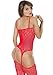 ZIUMUDY Women's Sexy Fishnet Crotchless Strap Floral Bodystocking Stretch Tights (Red)