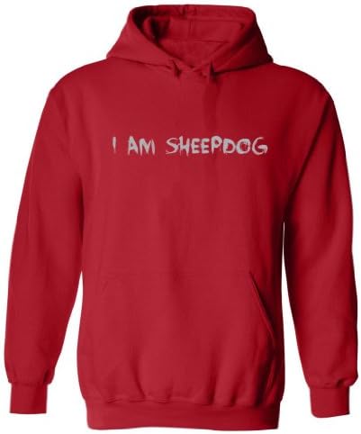Freedom Tees I Am Sheepdog (Grey Print) Adult Hooded Sweatshirt (Red, Small)