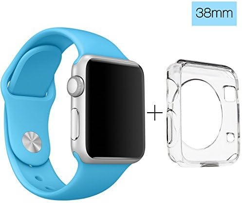 ClockChoice Silicone Watch Band Sport Replacement Kit for 38mm Series 1 &amp; 2 Apple Watch, Blue, Bonus Case Included, No adapter needed, Includes 3 Pieces, for 2 Lengths, For Women and Men Use
