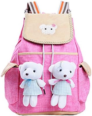 Arelang Children Schoolbag with cartoon bear Dolls, Cute Child Backpak, Beautiful Girls backpack for 6-12 Years Old, Children's Cartoon Backpack, Cartoon Bear Doll Backpack (Pink)
