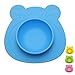 URSMART One-piece Baby Placemat Bowl-Highchair Feeding Tray Round Suction plate for Kids Toddlers Kitchen Dining Table with Built in Bowl, Weaning travel Bowl for Children (BLUE)