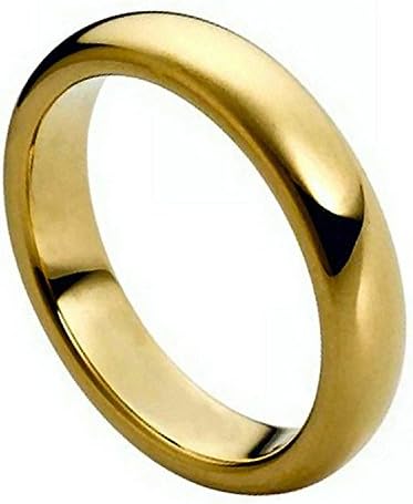 Tungsten His Hers Plain Wedding Band 5MM Flat Dome Gold Rhodium Plated &amp; Polished Shiny Comfort Fit
