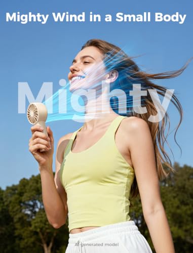 Aecooly Mighty Portable Hand Fan, Mini Handheld Fan Rechargeable [10H Max Cooling Time] with LED Display, 5 Speeds Powerful Small Personal Fan for Travel, Lash, Summer, Gifts for Women - Beige