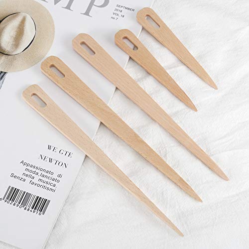Tenrry 5 PCS Wood Hand Loom Stick Wooden Shuttle Tapestry Weaving Knit Handcrafts Tool