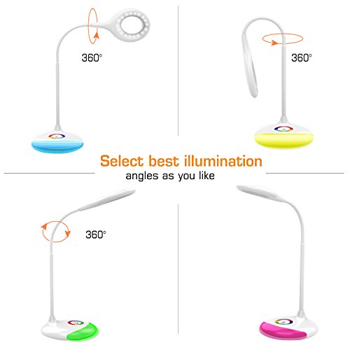 MoKo LED Desk Lamp with Dimmable Color, Portable Reading Table Light with built-in 1800mAh rechargeable battery, Flexible Gooseneck, Touch Control, For Kids Study Home Office -White