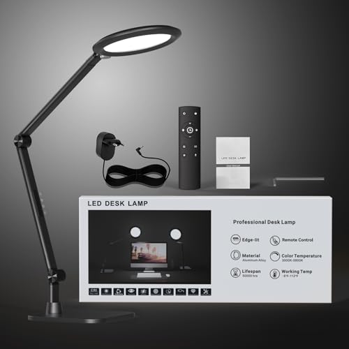 VERSKI 18W LED Desk Lamp with Remote Control for Video Conferencing Zoom Light Daytime Desk Lamp Adjustable Brightness Color Temperature Table Lamp