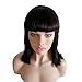 Brazilian Human Hair Bob Wigs with Bangs Yaki Machine Made Glueless Short Wigs with Wood comb and Wig Cap (12 Inch, Natural Color） (#1b jet off black)