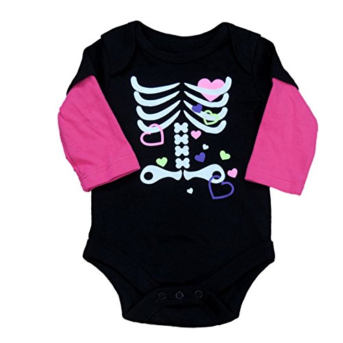 Fade Glory Infant Girl Black Pink Skeleton Creeper Halloween Bodysuit Shirt 6-9m