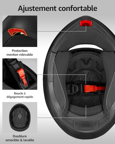 Modular Motorcycle Helmet ECE Approved – YEMA 1650926M Motorcycle Helmet Integral Scooter for Women Men Adults with Double Visors-Matte Black-S