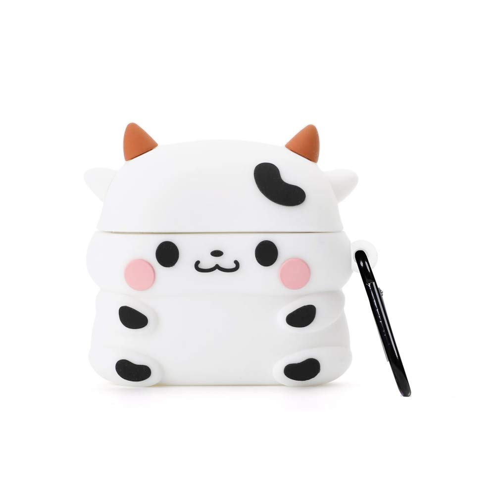 Compatible with AirPods Case Cut Cow Pro, Protective Silicone Skin Cover for AirPod Case Cow Print with Keychain, Kids Teens Girls Boys Funny Kawaii Fashion Cartoon 3D Cute Cow Cover for AirPods Pro