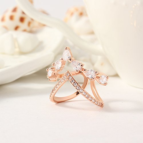 KAVANI V Shaped Open Circle Irregular White Gold Plated Finger Ring for Women with Cubic Zircon Stones Wedding Ring Band Set - Thumbnail 2