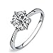 Maikun Womens Platinum-Plated-Cupronickel Classic 6 Prong Sparkling Cubic-Zirconia Solitaire Ring