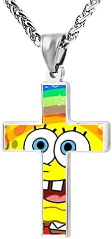 Sponge-Bob Christian Cross Necklace Fashion Religious Jewelry Pendant