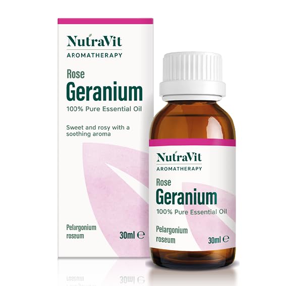 NutraVit - Moroccan Rose Geranium Oil | 100% Pure Rose Geranium Essential Oil - 30ml - Therapeutic Grade Aromatherapy Oil - Diffuser & Humidifier| for Stress Relief, Relaxation & Dry Skin