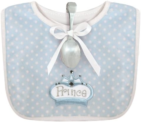 Stephan Baby Infant Boy Polka Dot Bib and Silver Plated Bent-Handled Spoon Gift Set, Little Prince