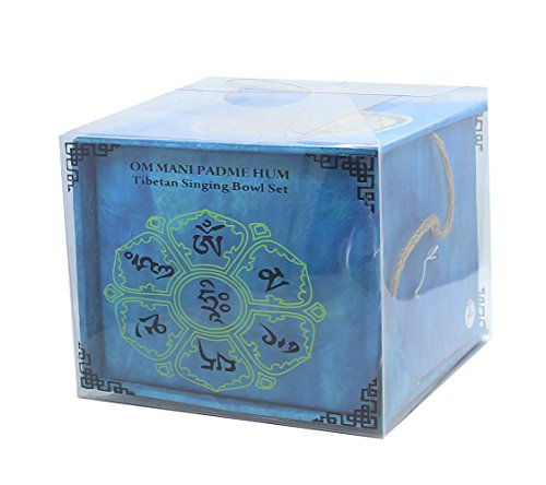 DharmaObjects Tibetan Yoga Meditation Om Mani Padme Hum Singing Bowl /Rosewood Mallet / Velvet Cushion / Box Gift Set