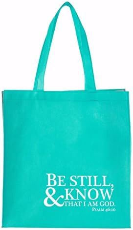 Christian Art Gifts Reusable Shopping Tote Bag for Women: Be Still & Know - Psalm 46:10 Inspirational Bible Verse, Easy-hold Durable, Collapsible Handbag to Carry Groceries, Books, & Supplies, Teal