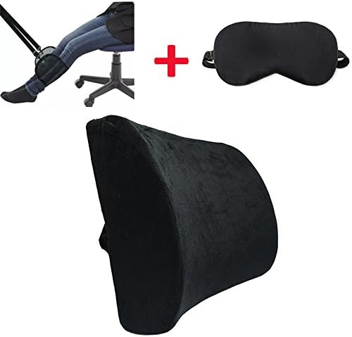 Relancer Memory Foam Lumbar Support Cushion&Travel Airplane Footrest Office Desk Hammock&100% Silk Sleep Eye Mask Super-smooth Blindfold (Black)