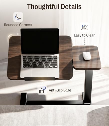 MAIDeSITe C-Shaped Side Table with Wheels, Height Adjustable Table with Double Tilting Tray and Stopper, Ideal for Care, Reading and Teleworking (Walnut)